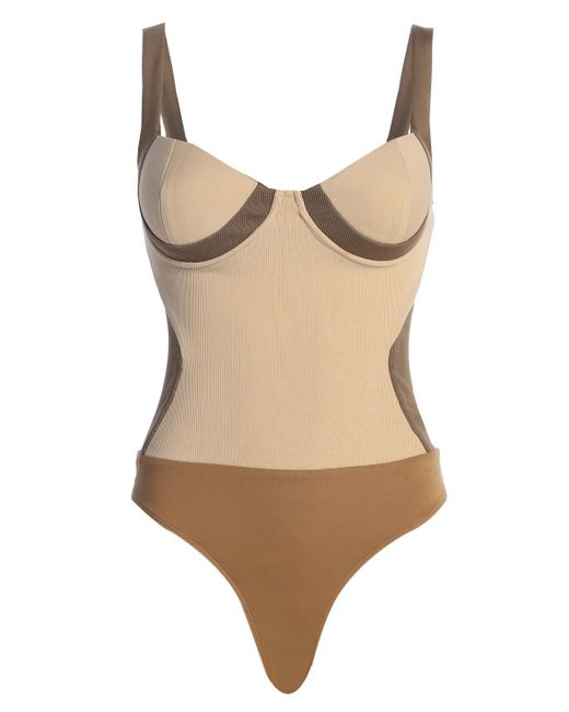 JLUXLABEL Brown Throwback Colorblock Bodysuit