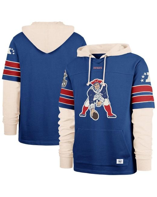 '47 Blue New England Patriots Throwback Split Zone Cornerback Duo Hoodie for men