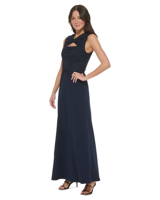 DKNY Blue Ruched Keyhole Tulle Gown