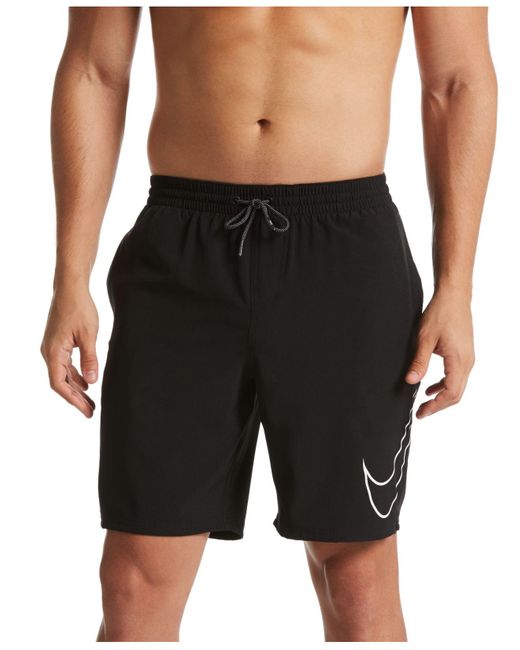 Nike Black Perforated Swoosh Stretch 9" Swim Trunks for men
