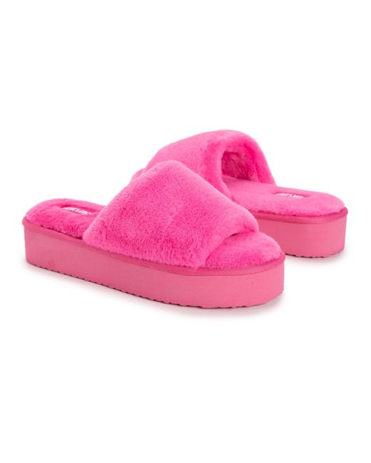 Muk Luks Black Platform Slide Slipper