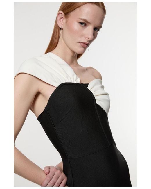 Karen Millen White Asymmetric Strap Knit Midi Dress