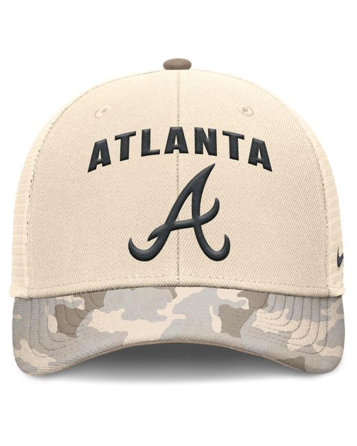 Nike Natural Atlanta Braves Camo Pack Rise Adjustable Trucker Hat for men