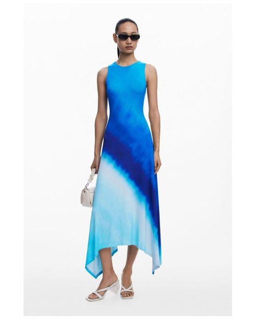 Desigual Blue Tie-dye Ruched Dress