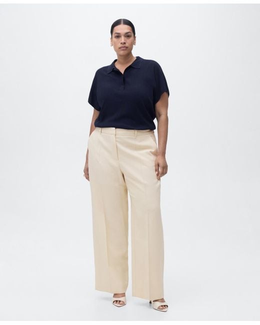 Mango Women's Blue Straight Mid-rise Pants