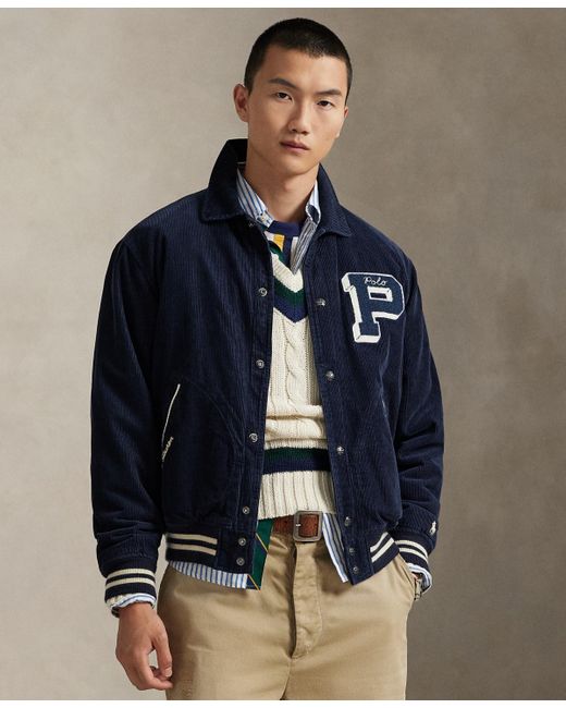Polo Ralph Lauren Blue Corduroy Letterman Jacket for men