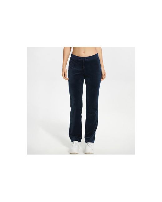 Juicy Couture Blue Solid Rib Waist Velour Pant W/ Crown Hotfix