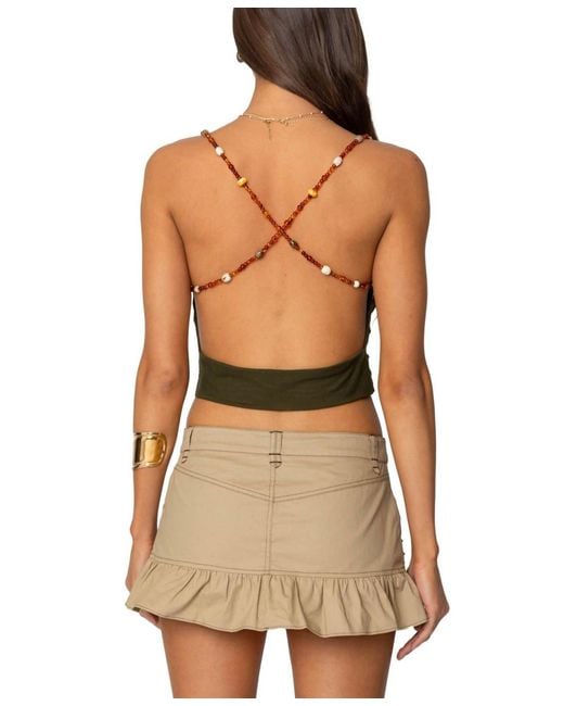 Edikted Green Beaded Deep Cowl Neck Backless Top
