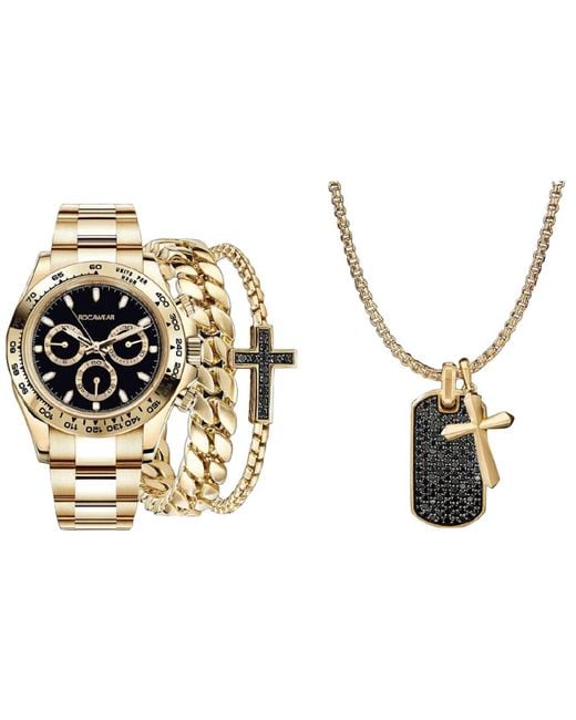 Rocawear Shiny Gold-tone Metal Bracelet Watch 45mm Set in Metallic for Men  | Lyst