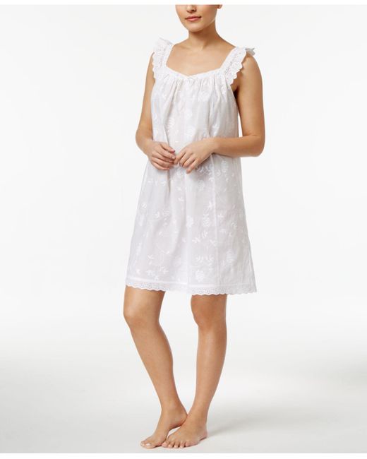 Charter Club White Embroidered Cotton Nightgown