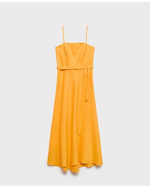 Mango Bow Linen-blend Dress in Yellow | Lyst Mango Bow Linen-blend Dress in Yellow | Lyst