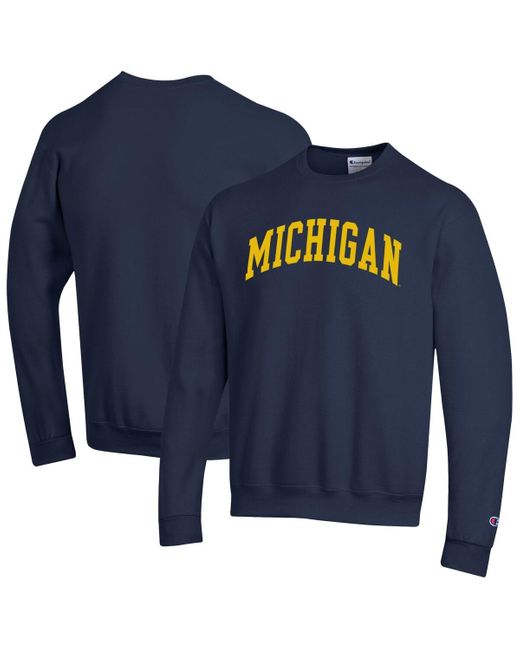 Champion Blue Michigan Wolverines Basic Arch Fleece Pullover Sweatshirt for men