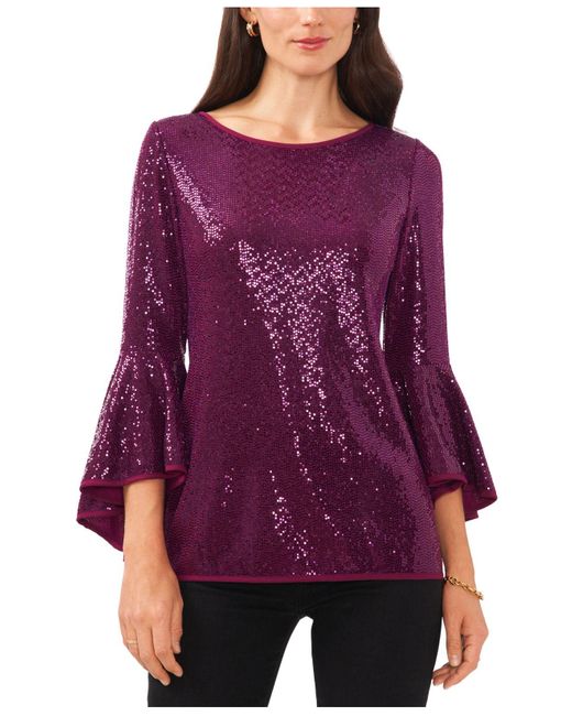 Vince Camuto Synthetic Metallic Knit Flutter Sleeve Top in Purple Lyst