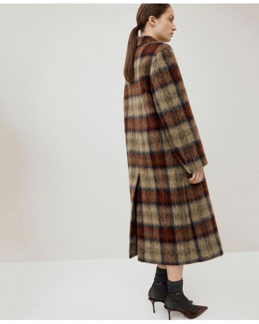 Mango Brown Wool-blend Check Coat