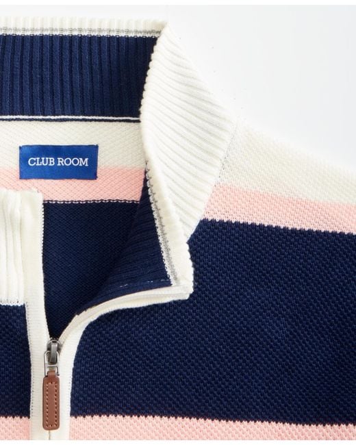 Club Room Blue Finley Stripe Cotton Pique Half-zip Sweater for men