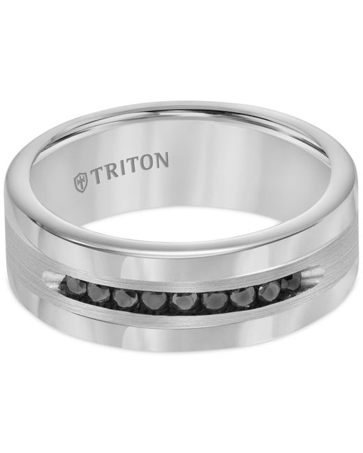 Triton Metallic Men's Tungsten And Sterling Silver Ring, Channel-set Black Diamond Accent Wedding Band for men