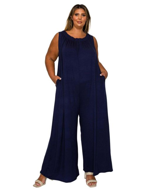 L I V D Blue Plus Size Olson Wide Leg Pocket Jumpsuit