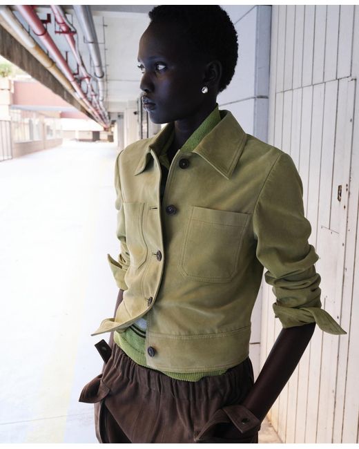Mango Green Buttons Suede Jacket