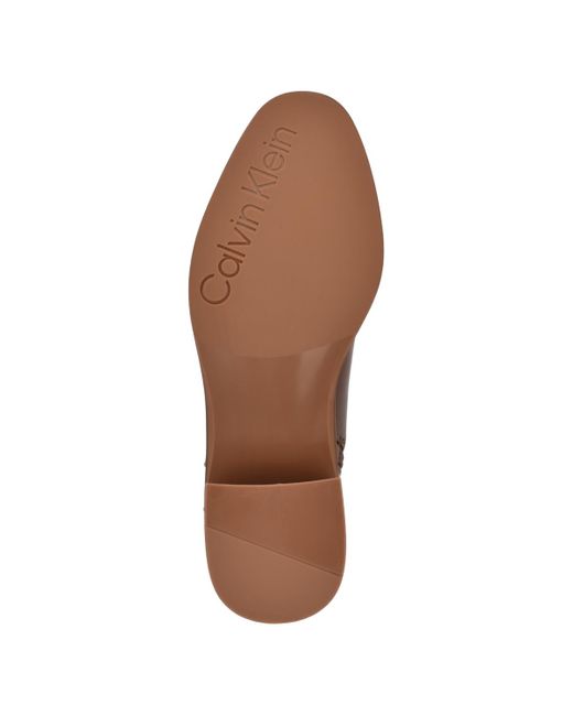 Calvin Klein Brown Jasen Block Heel Almond Toe Dress Booties