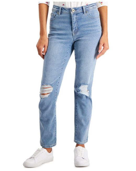 Style & Co. Denim Petite Mid-rise Natural Ripped Straight-leg Jeans ...