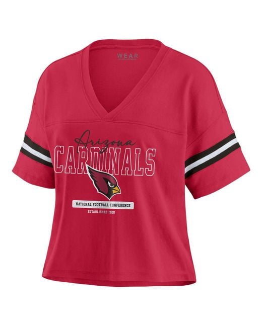 WEAR by Erin Andrews Red Arizona S Color Block Boxy Modest Crop V-neck T-shirt