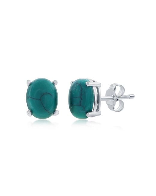 Simona Blue Sterling Silver Oval Turquoise Stud Earrings