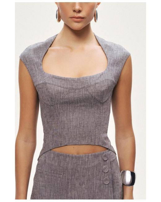 Nocturne Gray Open-back Tailored Top