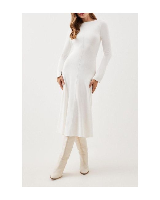 Karen Millen White Knit Wool Look Full Skirt Midi Dress