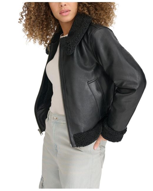 Levi s Faux Leather Aviator Jacket in Black Lyst