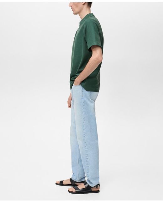 Mango Green Regular-fit Textured T-shirt for men