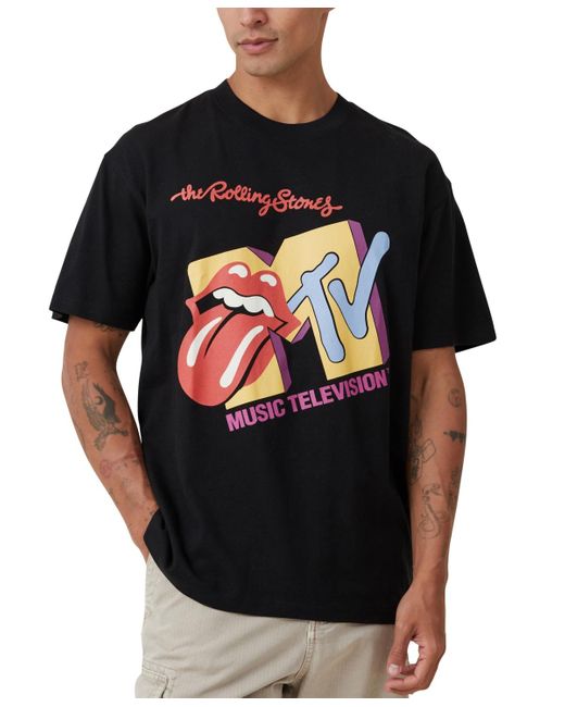Cotton On Black Mtv X Rolling Stones Loose Fit T-shirt for men