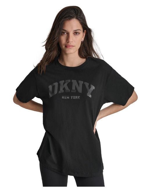 DKNY Black Sport Varsity Satin Logo Oversized Cotton T-shirt