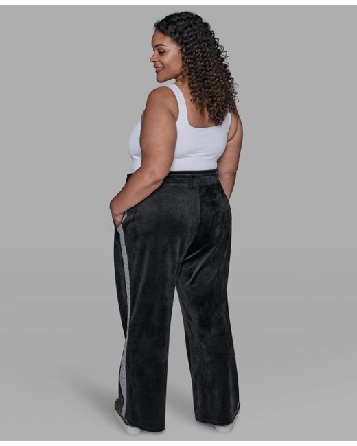 Karl Lagerfeld Black Plus Size Side Tweed Trackpants