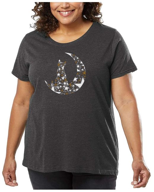 LA Pop Art Gray Plus Size Cat Sitting On Moon Art T-shirt