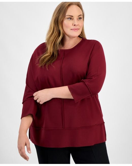 Jones New York Red Plus Size Serenity Crewneck Dolman-sleeve Top