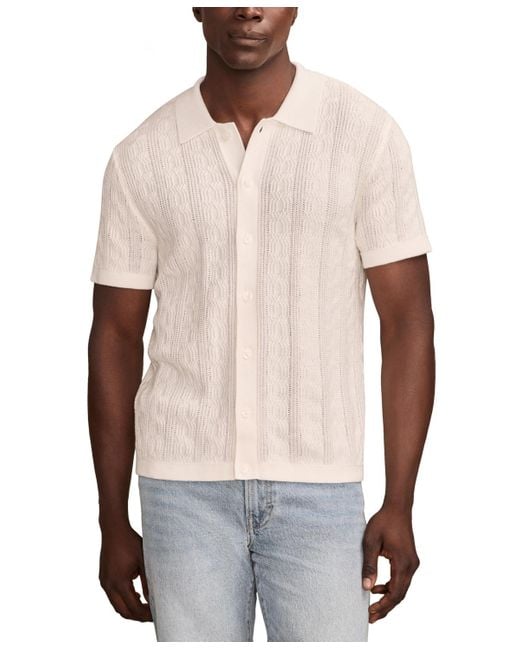 Lucky Brand White Short Sleeve Button Down Sweater for men