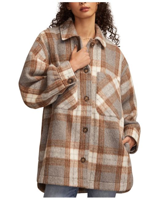 Lucky Brand Women's Brown Oversized Plaid Shirt Jacket
