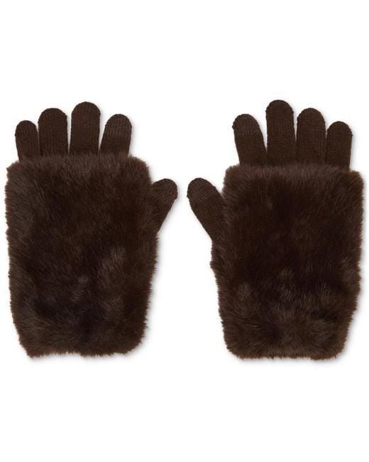 Steve Madden Brown Faux-fur-cuff Cozy Knit Gloves
