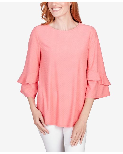 Ruby Rd Pink Petite Swiss Dot Textured Solid Party Top
