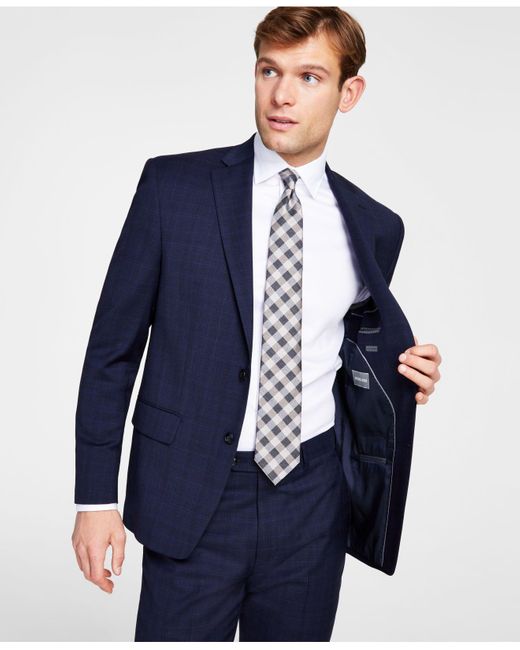 Michael Kors Tonal Plaid Classicfit Wool Stretch Suit Separate Jacket in Blue for Men Lyst Canada