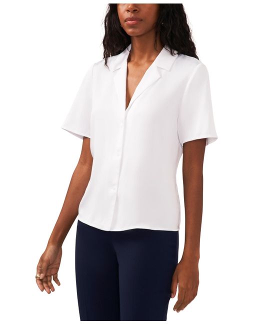 Vince Camuto White Camp Collared Button Front Top