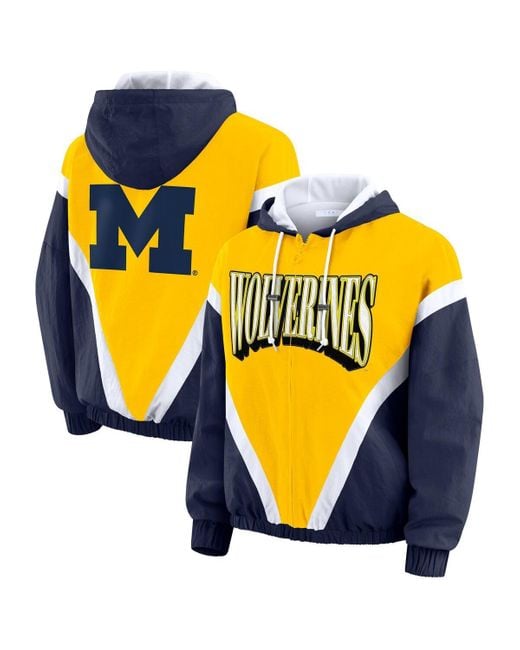 WEAR by Erin Andrews Blue Maize/navy Michigan Wolverines Color Block Full-zip Hoodie Windbreaker Jacket