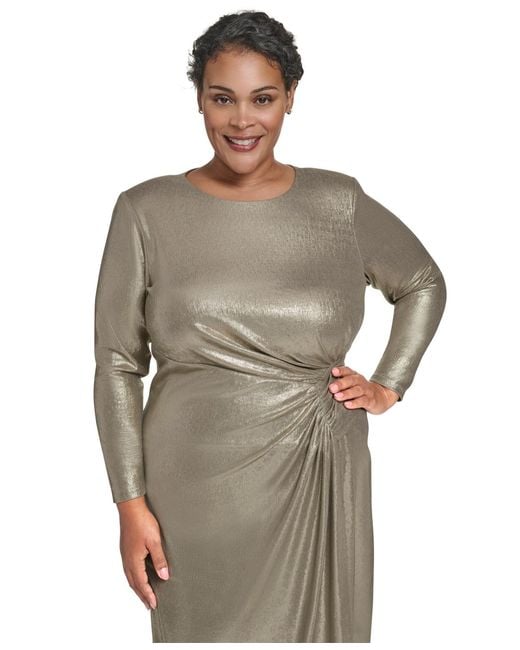 Eliza J Plus Size Metallic Jewel Neck Midi Dress | Lyst