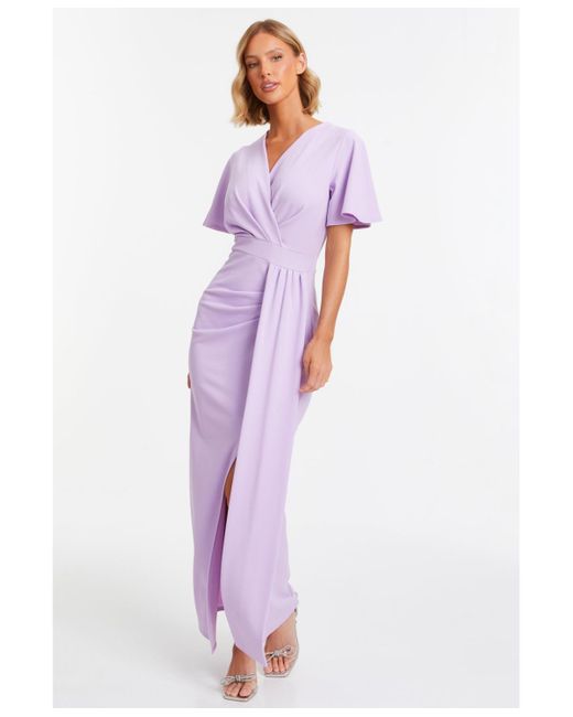 Quiz Purple Short Sleeve Wrap Maxi Dress