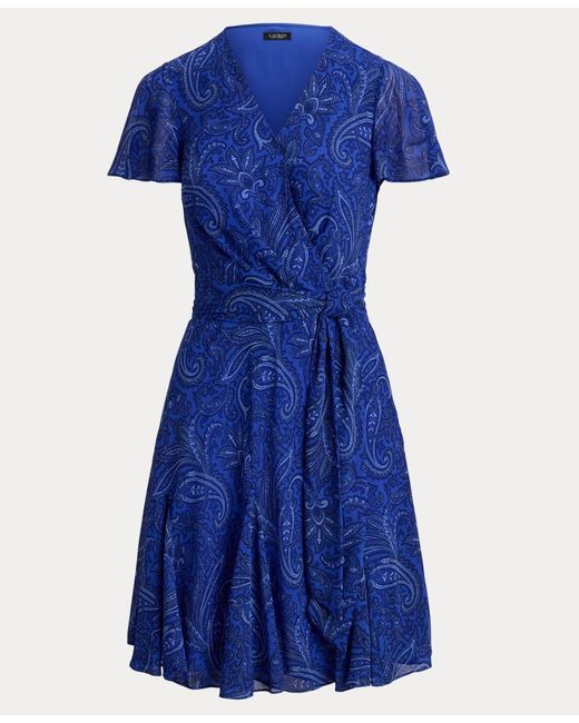 Ralph Lauren Blue Crinkled Surplice Dress