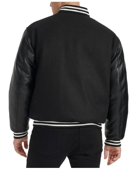 Champion Black Logo-patch Mixed-media Varsity Jacket for men