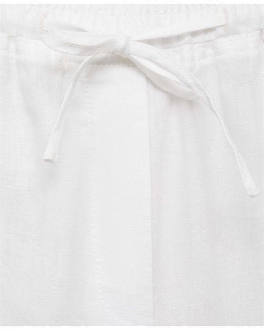 Mango White Straight Linen-blend Pants
