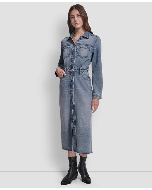 DKNY Blue Button Front Midi Dress