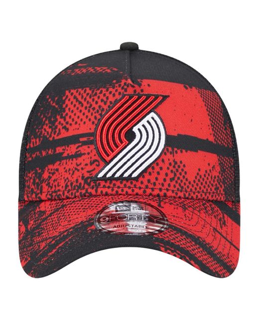 KTZ Black/red Portland Trail Blazers Tip Off A-frame Trucker 9forty Adjustable Hat for men