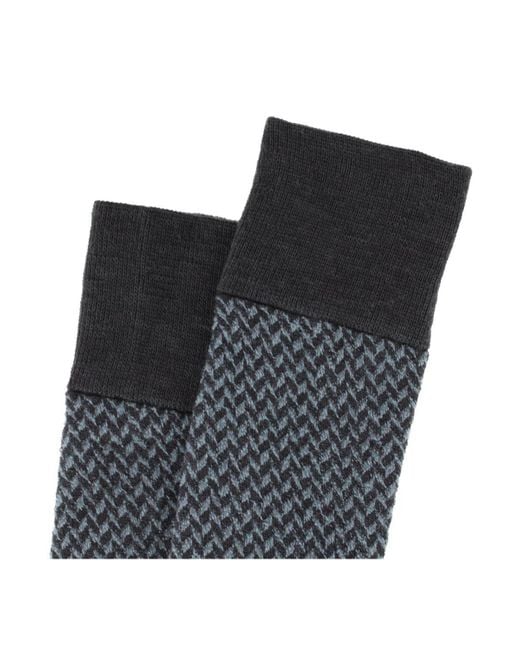 Trafalgar Black Benoit Herringbone Patterned Mid-calf Merino Wool Socks (1 Pair) for men